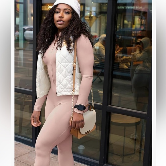 NWOT Amazon Women Long Sleeve Workout Jumpsuit Zip Up Bodysuit 1 Piece size XL - Picture 4 of 8